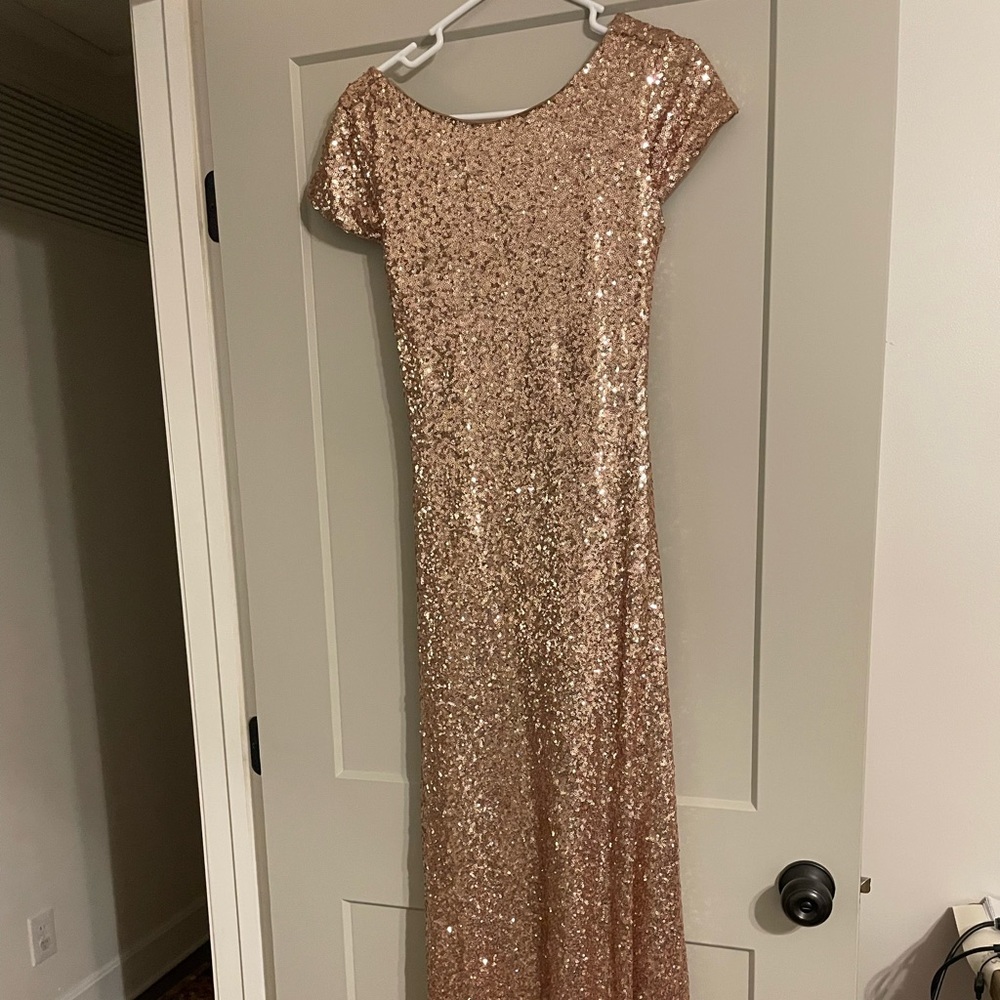 Worn once gorgeous bridesmaids dress in full blush sequins- showstopper!
